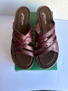 Eastland Women's Burgundy Crisscross Slide Mules